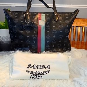 EUC MCM Limited Edition Full Inclusion Black Aren Top Zip Large Shopper Tote